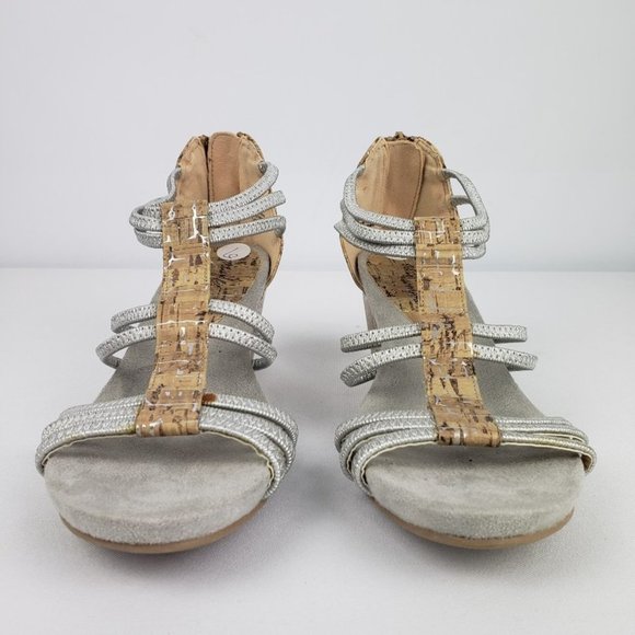 DEXFLEX Silver & Cork Wedge Sandals Size 6 - Picture 3 of 7